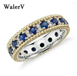Cluster Rings WalerV Women's Colour Rose Gold Ring Retro Wind Charm Stripe Edge Luxury Blue White Crystal Zircon Wedding