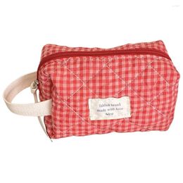 Cosmetic Bags Women Checkered Makeup Bag Large Capacity Cotton Brushes Storage Soft Fabric Clutch Handbag Cute Travel Toiletry