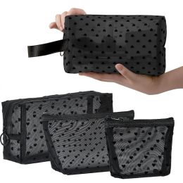 Cases Love Print Mesh Cosmetic Bag Portable LargeCapacity Toiletry Organiser Makeup Bag Multifunctional Lipstick Key Coin Purse Pouch