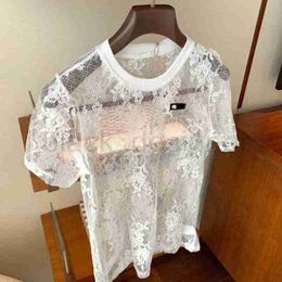 Women's T-Shirt designer Mm24 Summer New Fashionable Letter Design with a Sweet and Elegant Style, Showcasing Slim Ray Silk Hollow Long sleeved Shirt Series 7BZ6