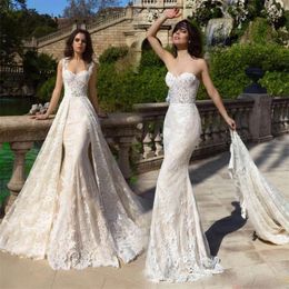 Jacket Detachable Wedding Dresses Train Mermaid With Lace Appliqued Sleeveless Bridal Gown Beach Chapel Custom Made Vestidos De Novia