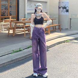 Women's Jeans Vintage Purple Wash Made Old High-waisted Wide-leg Women's Autumn High Street Straight Mop Pants