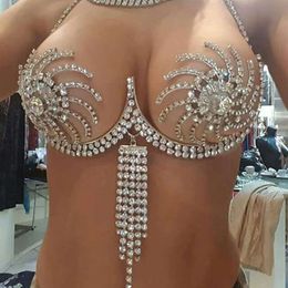 fashion rhinestone pinwheel chest chain nightclub shiny sexy body chain breast body Jewellery bra chain harness