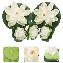 Decorative Flowers 5Pcs Artificial Floating Water Flower Garden Patio Pool Pond Decoration ( White )