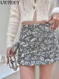 Skirts Girl Short Skirt Autumn And Winter Women's Bottoms Special-Interest Design Invisible Zipper Sequined Mini