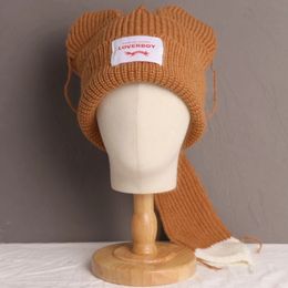 Winter Cute Long Fox Tail Hat Women Crochet Knitted Hat Costume Beanie Hats Girls Hip-hop Skullies Cap Christmas Gift 240508