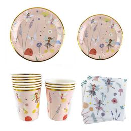 Disposable Dinnerware Fairy Party Tableware Butterfly Princess Board Napkins Paper Cup Spirit Theme Childrens Birthday Decorative Supplies Q240507