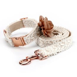 Lace Dog Collar Set Fashion Flowers Girl Puppy Cat Tag Leash Adjustable for Small Medium Large Dogs Free ID Pendant 240508