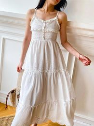 Casual Dresses GypsyLady French Chic Elegant Maxi Dress Strappy Cotton White Hollow Out Summer Holiday Women Embroidery Sexy Ladies