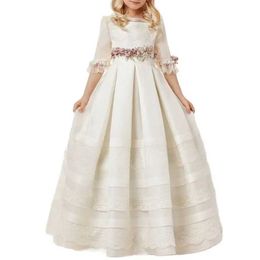 Christening dresses The formal First Eucharist Baptist White Flower Girl Dress for Baby Childrens Birthday and Train Peggian Q240507