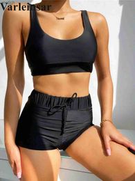 Women's Swimwear New Black High Waist Bikini Female Swimsuit Women Swimwear Two-piece Bikini set Padded Bather Bathing Suit Swim Sport Wear V2604 WX