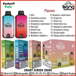 Bang box Puff 20k puff E Cigarettes Kit puff 20k Disposable Vape Pen Mesh Coil Rechargeable 650mAh Battery Vapers 0% 2% 3% 5% 16 Colors Vaporizers DUAL MESH