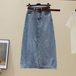 Skirts Vintage Denim Wrapped Hip For Women 2024 Summer Casual Women's High Waist Split Midi Skirt Street Korean A-Line