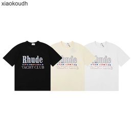 Rhude High end designer clothes for Meichao Yacht Club national flag print casual short sleeved T-shirt for men and women loose fitting trend With 1:1 original labels