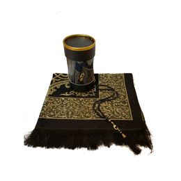 Carpets Muslim Prayer Rug Mat Gift Set Islamic Items Sejjadah Janamaz Eid Gift Ramadan Pearl Tasbeh Set 2534