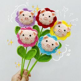 Decorative Flowers 1pc Crochet Flower Hand-knitted Christmas's Day Gift Hand Woven Wedding Decoration Handmade Simulation Sunflower