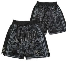 Men's Shorts Men Basketball Shorts Mamba Black flower Four pocket zippers Embroidery Outdoor Sport Shorts Beach Pants 2024 NEW T240507