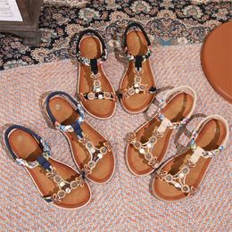 Stylish Bohemian Beach Shoes Summer Sandal Women Flat Bottom Wooden Slipper Buckle Open Toe Sandals Womens Fenty Slides 240228
