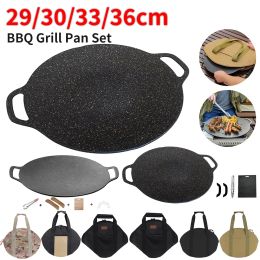 Grills 29/30/33/36CM Nonstick BBQ Grill Pan Korean Barbecue Plate Grill Meat Pot Plancha Para Cocinar Outdoor Camping Bakeware Fry Pan