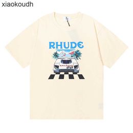 Rhude High end designer clothes for fashion print short sleeve T-shirt large loose men and women Half Sleeve With 1:1 original labels