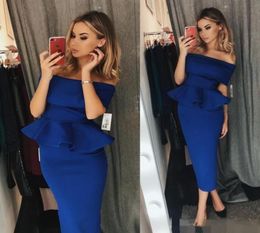 New Tea Length Sheath Prom Dress Off Shoulder Short Celebrity Cocktail Party Gowns Cheap Evening Dresses Custom Made2571777