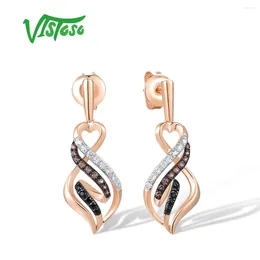 Stud Earrings VISTOSO Pure 14K 585 Rose Gold Drop For Women Sparkling White Brown Black Diamonds Trendy Gradual Gifts Fine Jewelry