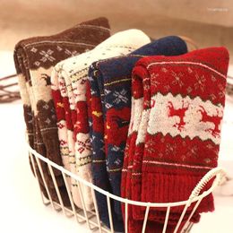 Women Socks 5 Pairs Elk Print Thickened Comfy & Warm Christmas Mid Tube Women's Stockings Hosiery
