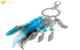 CSJA Dream Catcher Keychains Blue Feather Tassel Hamsa Hand Evil Eye Keyring for Wall Car Hanging Decor Amulet Boho Jewellery G496 J7260411