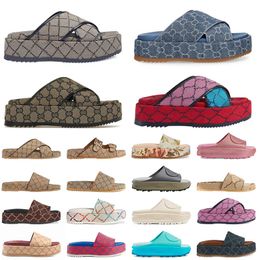 2024 Platform Fashion designer Sandals Men womens embroidered canvas Flat Mules Embroidered Linen slippers sliders Shoes size 35-45