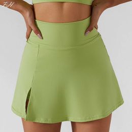Skirts Skorts Summer Tennis Skirts Women Pantskirt Nylon Sports Fitness Shorts High Waist Yoga Running Shorts Skirt Gym Workout Clothing d240508