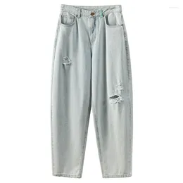 Women's Jeans 2024 Cotton Ripped For Women Full Length HIGH LOOSE Harem Pants Street Zipper Pantalon Pour Femme