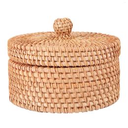 Jewellery Pouches Handwoven Rattan Storage Box With Lid Wicker Tea Food Container Picnic Bread Fruit Cake Basket Kitchen Organiser B