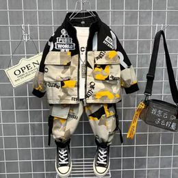 Clothing Sets 2024 Boys Babys Fashion Jacket Letter Boy Suit Teenager Children Korean Coats Tops Pants Cotton 2 3 6 8 10 Year