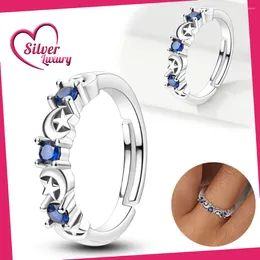 Cluster Rings Blue Zircon Star Moon Ring 925 Sterling Silver Series Of For Women Anniversary Gifts Diy Jewellery