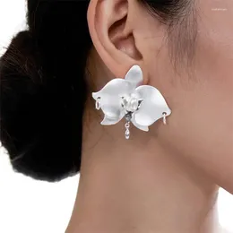 Dangle Earrings Night Orchid Original Metal Pearl Phalaenopsis
