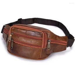 Waist Bags Men's Genuine Leather Crossbody Waterproof Travel Anti-theft Bag Large Capacity Hiking Cell Phone Pockets Fanny Packs