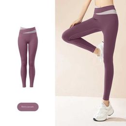 Women's Leggings Nude Stitching Pants High Waist Hip-lifting Fitness Stretch Quick-drying Fitness Trousers Running Sports Pants Y240508M2OA