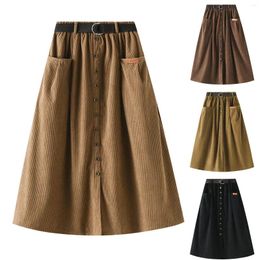 Skirts For Women Corduroy Mid Length High Waisted A Line Hip Skirt Short Leather