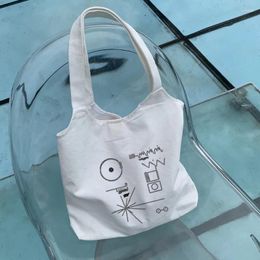 Shopping Bags Geometry Printing Handbags Canvas Cartoon Ullzang Harajuku Aesthetic White Large Capacity Bag Female Korean Lady