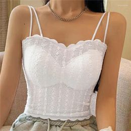 Women's Tanks WEIRDO Lace Tank Top Off Shoulder Spaghetti Strap Sleeveless Solid Camis For Women With Chest Pad Beauty Back Crop