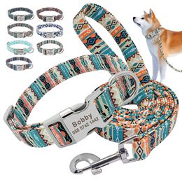 Customized Pet Collar Nylon Personalized Dog Puppy and Leash ID Tag Nameplate for Small Medium Large Dogs 240508