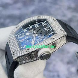 RM Luxury Watches Mechanical Watch Mills Rm010 Ag Wg Original Shell Outer Ring Rear Diamond Side Full Diamond 18k Platinum Material Mechanical Table stLS