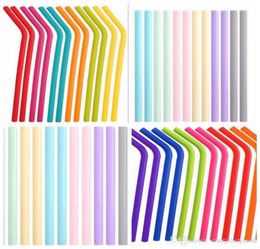 Silicone Straws 24 Styles Food Grade Fold Drinks Recycling Silicone Cocktail Straws Candy Colour Straw Party Supplies Straight Curv3375029