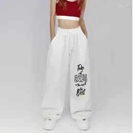 Women's Pants American Street Style Wide Leg Women Hip-hop High Waist Long Trousers 2024 Fun Letter Print For