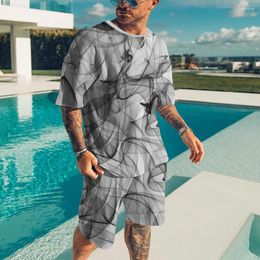 Men's Tracksuits Summer Suit Oversized Short Sleeve T-Shirt Shorts 2Piece Beach Style Casaul 3D Printed Casual Crew Neck Clothing