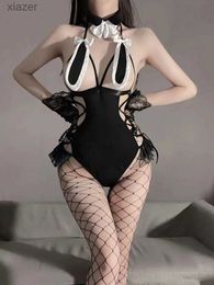 Sexig pyjamas sexig bunny girl bodysuit ihålig bröst thong stygg sex roll spel kommer mesh fetisch underkläder kvinnor underkläder häxa cosplay wx