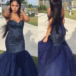 Mermaid Glitter Sequined Prom Dresses Sweetheart Long Graduation Party Dress Floor Length Navy Black Birthday Evening Gowns 2024 Beaded Special Ocn Wear