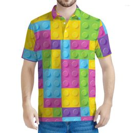 Men's Polos Colourful Building Blocks Pattern Polo Shirts Men Kids 3d Printed T-shirt Summer Street Short Sleeves Y2k Tops Loose Tee Shirt