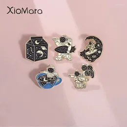 Brooches Cartoon Space Astronaut Enamel Pin Cute Spaceship Planet Whale Rocket Star Moon Metal Badge Kids Brooch Fashion Clothes Bag