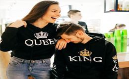 King Queen Printed Couple Hoodies Sweety Women Men Sweatshirt Lovers Couples Hoodies Casual Pullovers Gift Tops Drop 6383551